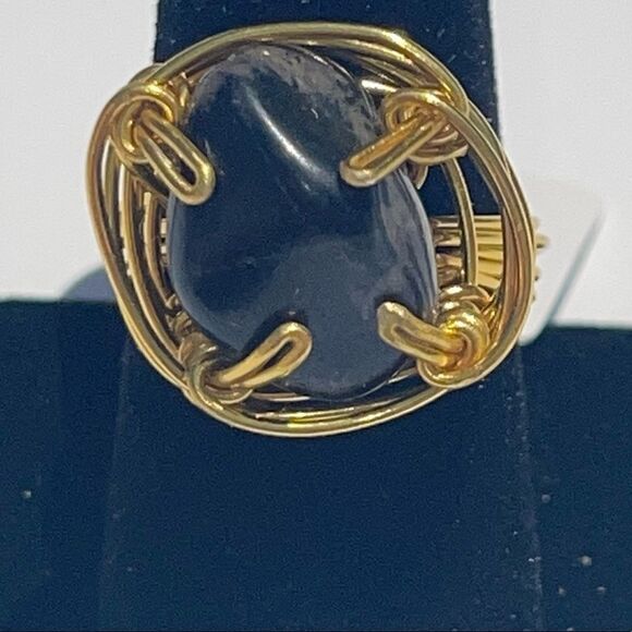 🔥 SNOWFLAKE OBSIDIAN WIREWRAPPED GENUINE GEMSTONE CHUNKY RING 🔥 - Picture 7 of 9